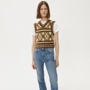 NWT Alexa Chung Kintyre Jacquard Tank Brown Crop Top